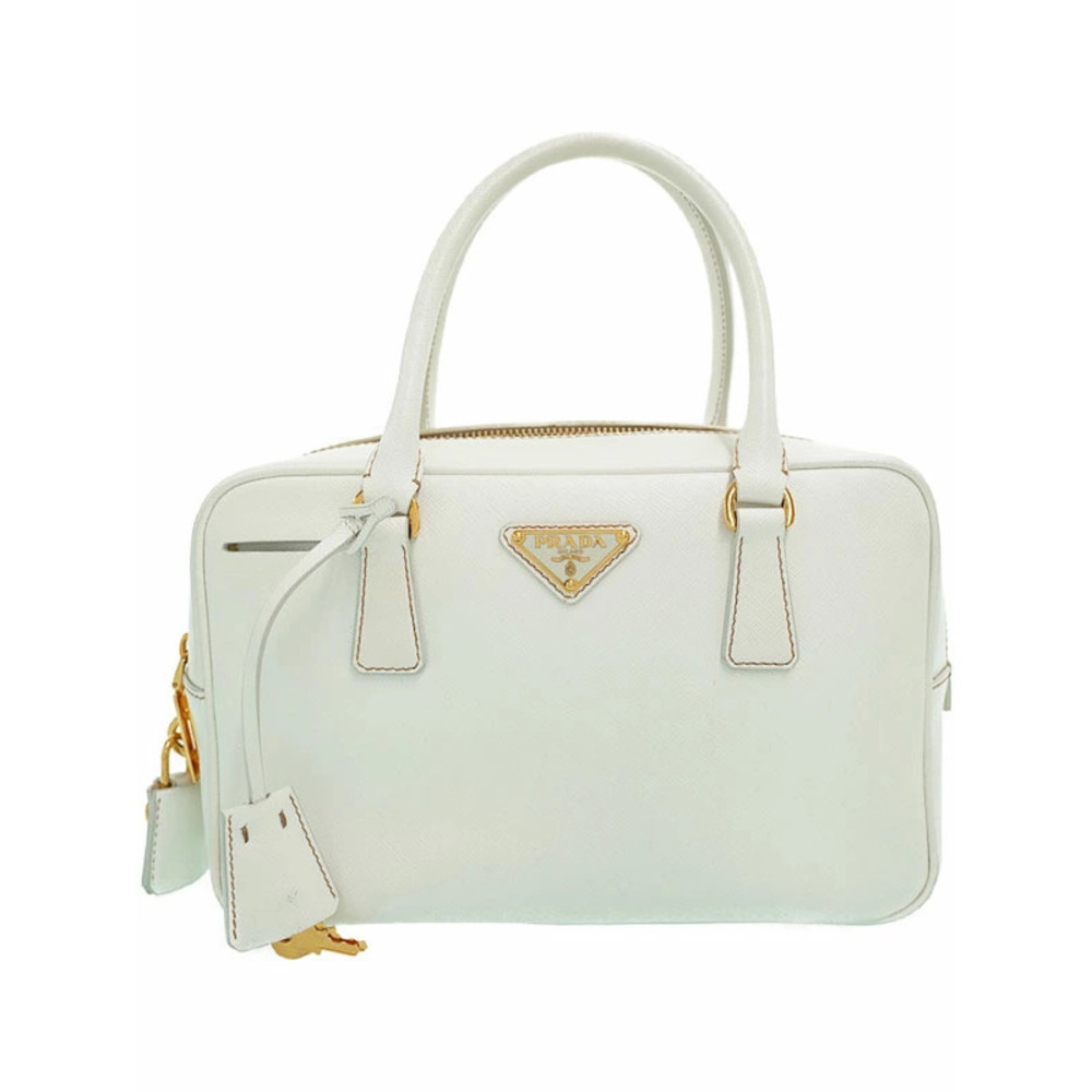 Prada Saffiano Leather Bauletto Bag White - Picture 1 of 9